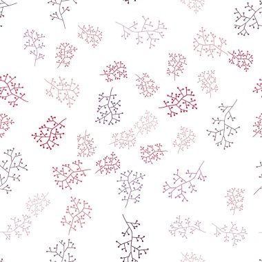 Hafif pembe, kırmızı vektör sorunsuz doodle şablonu dalları ile. Beyaz arka plan üzerinde doğal tarzı şubeleri var. Desen için modaya uygun Kumaş, duvar kağıtları.