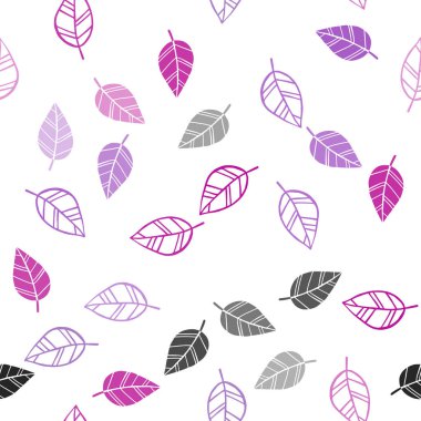 Mor ışık, vektör sorunsuz doodle zemin yaprakları ile pembe. Zarif bir parlak örnek yaprakları doğal tarzı ile. Kartvizit, Web siteleri için şablon.