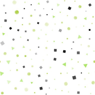 Işık yeşil vektör poli tarzı daireler, küpleri ile ile sorunsuz doku. Glitter soyut illüstrasyon küre, kareler, satırları ile. Duvar kağıdı, kumaş üreticileri için modaya uygun bir tasarım.