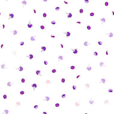 Pembe ışık, vektör sorunsuz düzen kahve seti ile mavi. Degrade kahve çekirdekleri ile renkli resimde yokmu. Desen reklamlar Kahvaltı, Öğle Yemeği, akşam yemeği için.