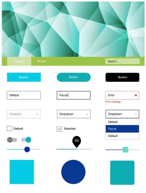 Açık mavi, yeşil vektör tel kafes kiti kristalleri ile. Dekoratif UI takımı tasarım renkli kristaller ile soyut tarzda. Web siteleri için basit renkli tasarım.