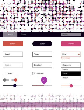 Koyu pembe, sarı tel kafes kiti noktalar ile vektör. Web Kullanıcı arabirimi kiti başlığını soyut degrade daireler ile. Açılış sayfanız için modern şablon.