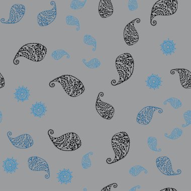 Koyu mavi vektör yaprak ve çiçek ile seamless doğal modeli. İllüstrasyon soyut şablonundaki karalamalar ile. Dokulu deseni bir Web sitesi için banner.