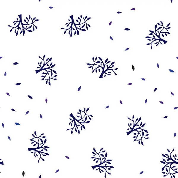 Mörk Rosa Blå Vektor Sömlös Doodle Textur Med Löv Grenar — Stock vektor