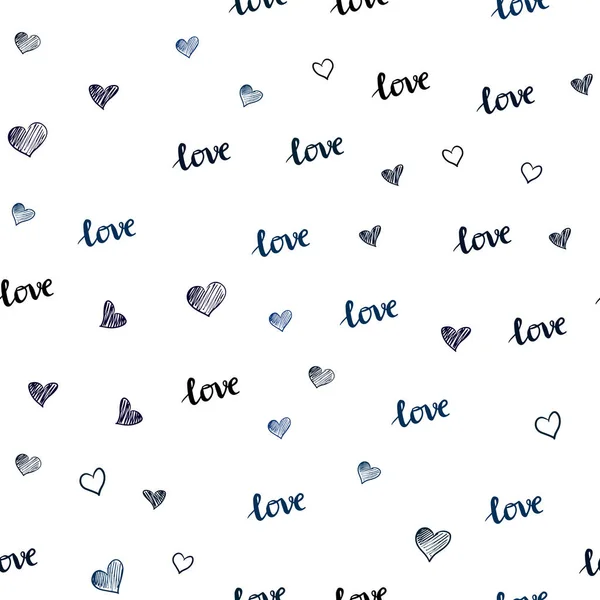 Dark Blue Vecteur Fond Sans Couture Avec Des Mots Amour — Image vectorielle