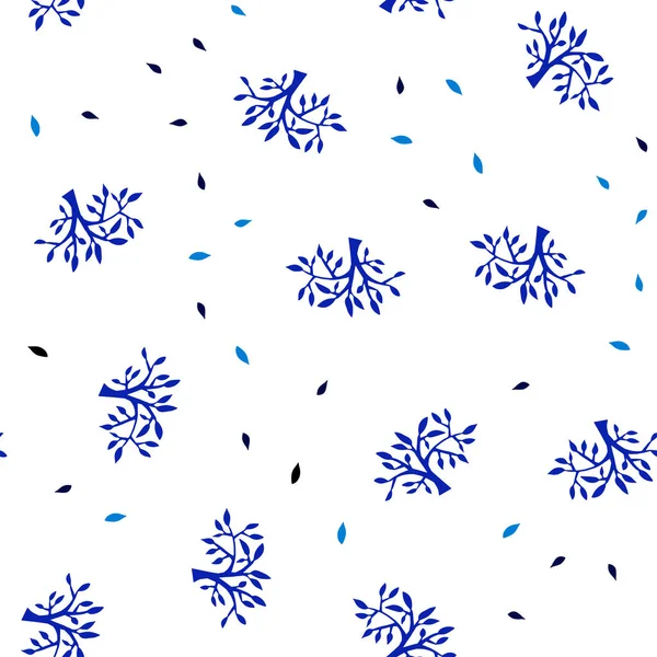 Tmavě Modrý Vektor Bezešvé Doodle Pozadí Listů Větvemi Dekorativní Zdobení — Stockový vektor