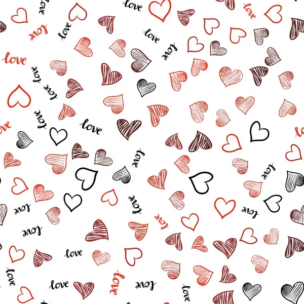 Light Red Vector Seamless Texture Words Love You Hearts Illustration — Stock Vector