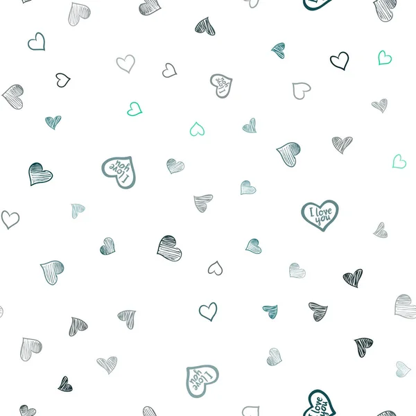 Azul Claro Vector Verde Fondo Sin Costuras Con Corazones Ilustración — Vector de stock