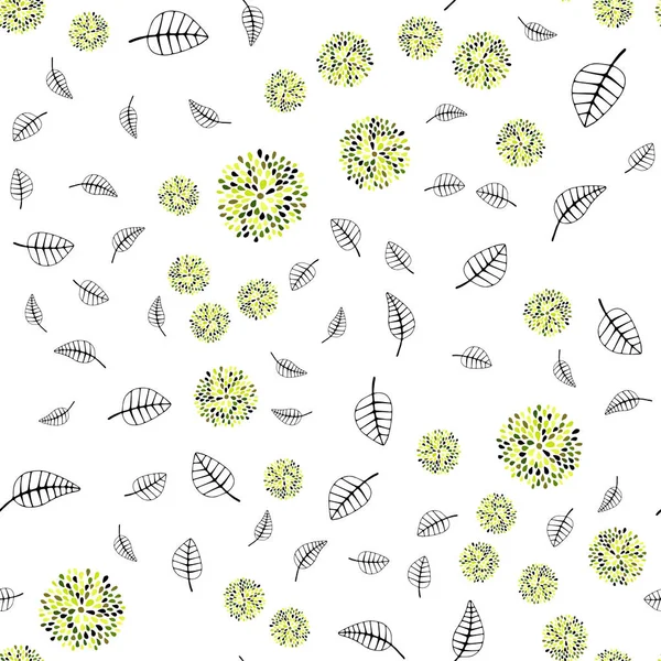 浅绿色 黄色矢量无缝涂鸦背景与叶子 抽象模板上有涂鸦的插图 壁纸的设计模式 — 图库矢量图片