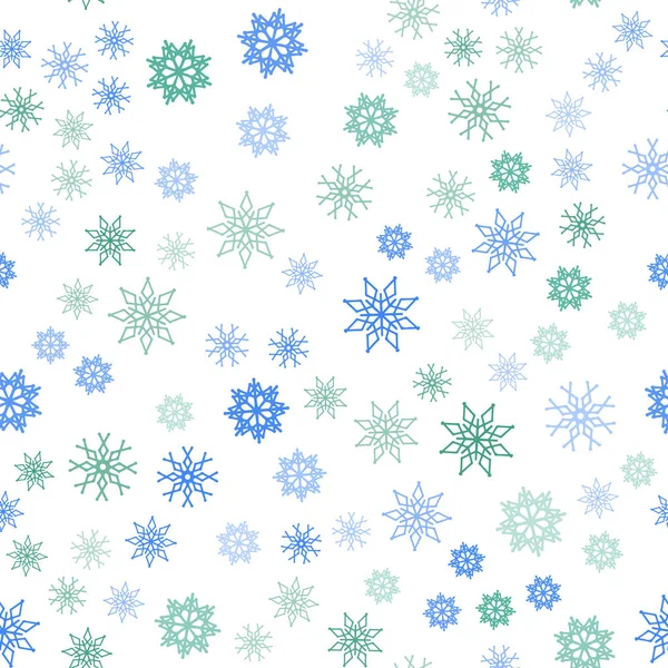 Світло Блакитний Зелений Вектор Безшовний Чохол Красивими Сніжинками Сніг Розмитому — стоковий вектор