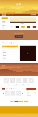 Koyu turuncu vektör tasarım UI kiti manzara ile. Renkli gradyan dağlar onun üstbilgisindeki modern stil kılavuzu. Web siteleri, açılış sayfaları için güzel düzeni.