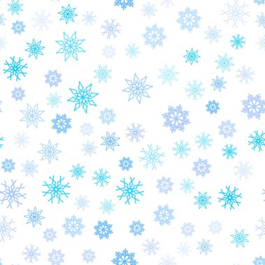 Hafif mavi vektör parlak kar taneleri ile sorunsuz düzeni. Bulanık dekoratif tasarım kar ile xmas tarzında. Desen için modaya uygun Kumaş, duvar kağıtları.