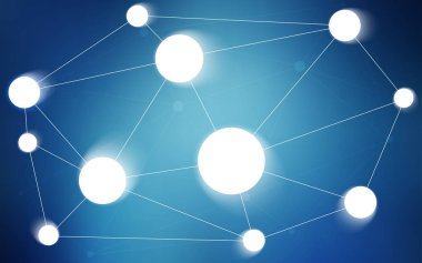 Koyu mavi vektör arka plan kabarcıklar, satırları ile. Soyut illüstrasyon renkli diskler ve üçgenler ile. Desen doku duvar kağıdı olarak kullanılabilir.