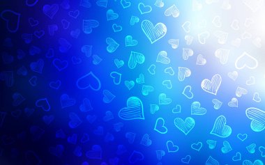 Hafif mavi vektör desen renkli kalpler ile. Renkli gradyan ile bulanık arka plan kalpler. Evlilik hediyeleri, tebrikler için desen.
