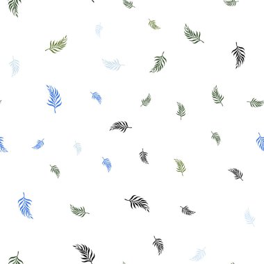 Açık mavi, yeşil yaprakları ile vektör sorunsuz doodle desen. Belirsiz bir soyut illüstrasyon yaprakları karalamalar tarzı ile. Duvar kağıdı, kumaş üreticileri için modaya uygun bir tasarım.