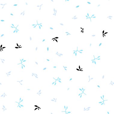 Hafif mavi vektör sorunsuz doodle desen yaprakları ile. Doodle tarzı yaprakları ile yeni renkli resimde. Desen tasarım pencere panjur, perdeler.