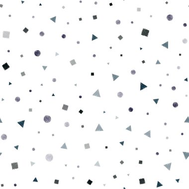 Koyu mavi daireler ile poligonal tarzı ile sorunsuz kapak vektör. Renkli daireler, üçgen, dikdörtgen resimde. Desen tasarım pencere panjur, perdeler.