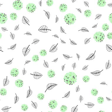 Işık yeşil vektör sorunsuz zarif arka plan yaprakları, çiçekleri ile. Yaprak ve çiçek ile yeni renkli resimde. Duvar kağıdı, kumaş üreticileri için modaya uygun bir tasarım.