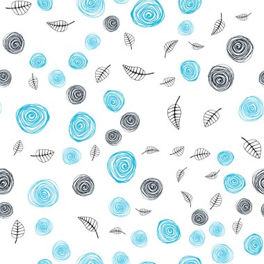 Koyu mavi vektör yaprak ve çiçek ile sorunsuz doğal çizimleri. Renkli resimde doodle tarzı yaprakları, çiçekleri ile. Tekstil, kumaş, duvar kağıtları için tasarım.