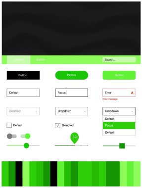 Işık yeşil vektör web UI kiti ile lamba şekiller. Degrade yarı ton mermer stiliyle yaratıcı çizimde. Web siteleri, açılış sayfaları için güzel düzeni.