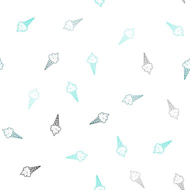 Işık yeşil vektör sorunsuz doku lezzetli dondurma ile. Lezzetli tatlı Ice - cream koni kümesiyle illüstrasyon. Kafe ve restoran menü için desen.