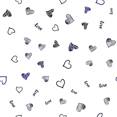 Koyu mavi, kırmızı sorunsuz geçmiş sözler, kalpleri ile vektör. Metin Love You, kalpleri ile doodle tarzında dizayn. Tekstil, kumaş, duvar kağıtları için tasarım.