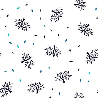 Koyu mavi, sarı yapraklar, dallar ile sorunsuz doodle arka plan vektör. Soyut illüstrasyon yapraklar, dallar karalamalar tarzı ile. Desen için modaya uygun Kumaş, duvar kağıtları.