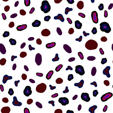 Koyu mavi, kırmızı kabarcıklar ile sorunsuz arka plan vektör. Bulanık daireler doğa tarzı ile güzel renkli resimde. Desen tasarım pencere panjur, perdeler.