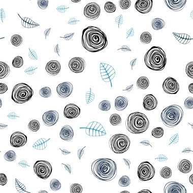 Koyu mavi vektör sorunsuz doodle desenle yaprak ve çiçek. Bulanık stil yaprakları, çiçekleri ile yaratıcı çizimde. Tekstil, kumaş, duvar kağıtları için tasarım.