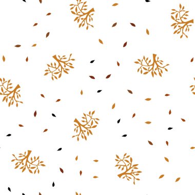 Yapraklar, dallar koyu turuncu vektör sorunsuz doodle şablonu. İllüstrasyon soyut şablonundaki karalamalar ile. Doku pencere panjur, perdeler için.