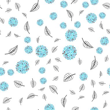 Pembe ışık, vektör sorunsuz doodle düzen yaprakları, çiçekleri ile mavi. Beyaz arka plan üzerinde Hint tarzı tasarım. Duvar kağıdı, kumaş üreticileri için modaya uygun bir tasarım.