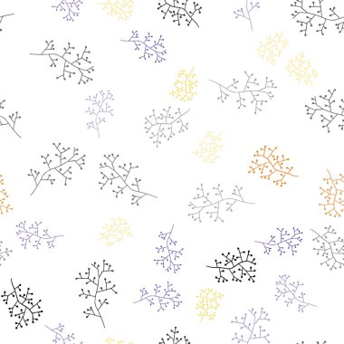 Açık mavi, dalları vektör sorunsuz zarif şablonuyla sarı. Bulanık tarzı yapraklar, dallar ile yaratıcı çizimde. Tasarım için duvar kağıdı, kumaş üreticileri.