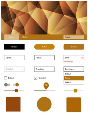 Işık turuncu vektör UI kiti poligonal tarzı. Üçgenler ile poligonal tarzında modern stil rehberi. Açılış sayfanız için modern şablon.