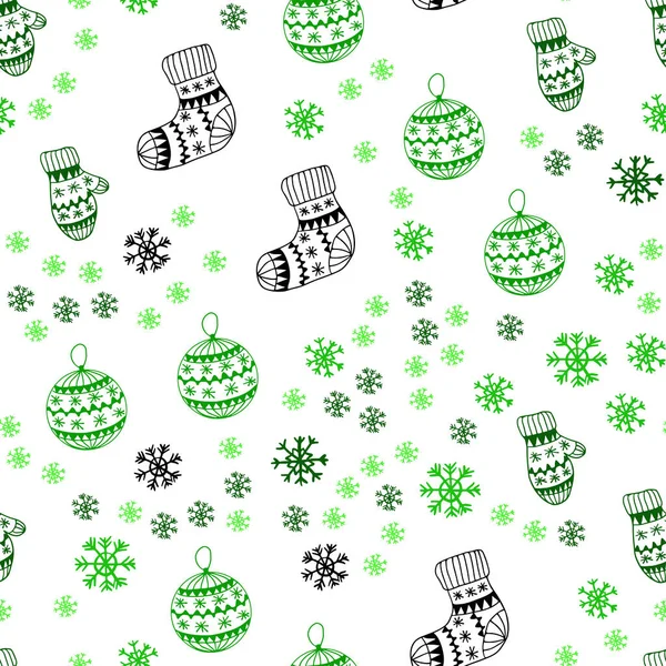 Luz Verde Vector Fondo Sin Costuras Con Copos Nieve Navidad — Vector de stock