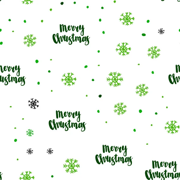 Hellgrüner Vektor Nahtloser Hintergrund Mit Weihnachtsschneeflocken Leuchtende Bunte Illustration Mit — Stockvektor