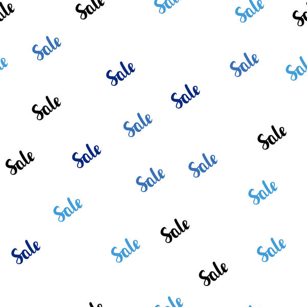 Dark BLUE vector seamless template with selling words. Gradient illustration with discount signs on white backdrop. Template for season sales, shopping ads.