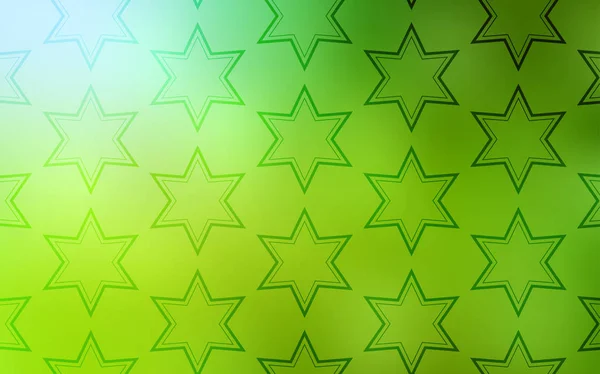Светло Зеленый Желтый Векторный Узор Звездами Сияющая Цветная Иллюстрация Звездами — стоковый вектор