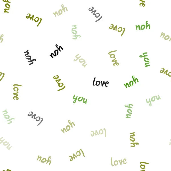 Fond Sans Couture Vecteur Vert Clair Avec Phrase Love You — Image vectorielle