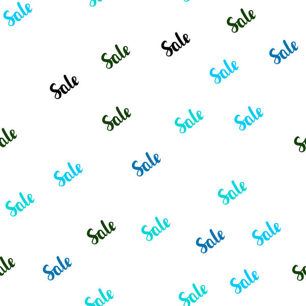 Light Blue, Green vector seamless template with selling words. Colorful set of  percentage signs in simple style. Pattern for ads, posters, banners of sales.