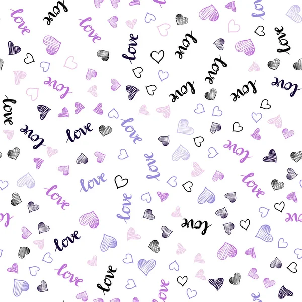 Легкий Фіолетовий Вектор Безшовний Фон Словами Любові Сердець Ілюстрації Словами — стоковий вектор
