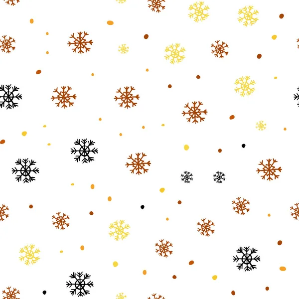 Luz Naranja Vector Patrón Sin Costuras Con Copos Nieve Navidad — Vector de stock