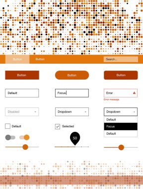 Işık turuncu vektör tasarım UI kiti noktalı. Basit malzeme tasarım kiti üstbilgisindeki renkli noktalar ile. Sen-ebilmek kullanma için açılış sayfaları bu şablonu.