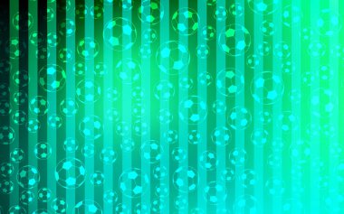 Futbol sembolleri ile ışık yeşil vektör kapak. Glitteral renkli resimde soyut futbol topları ile. Futbol Kupası reklamlar için şablon.