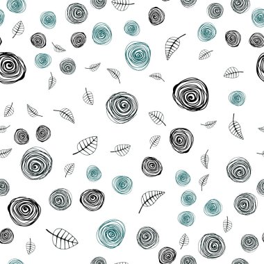 Koyu mavi, yeşil yaprak ve çiçek ile sorunsuz doodle desen vektör. Yaprak ve çiçek ile yeni renkli resimde. Doku pencere panjur, perdeler için.