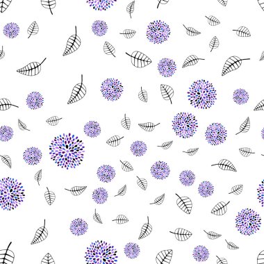 Koyu pembe, mavi vektör sorunsuz doodle desenle yapraklar, çiçekler. Yaprak ve çiçek ile zarif bir parlak örnek. Desen için modaya uygun Kumaş, duvar kağıtları.