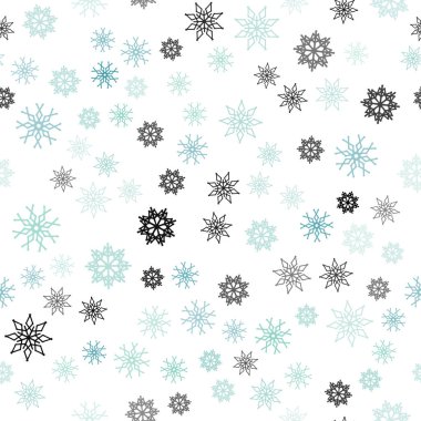 Açık mavi, yeşil vektör sorunsuz arka plan xmas kar taneleri ile. Parlayan illüstrasyon kar Noel tarzı ile renkli. Tekstil, kumaş, duvar kağıtları için tasarım.