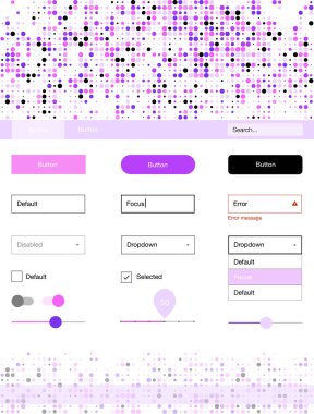 Hafif pembe vektör UI ux kiti daireler ile. Basit malzeme tasarım kiti üstbilgisindeki renkli noktalar ile. Açılış sayfanız için modern şablon.