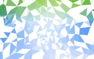 Açık mavi, yeşil vektör düşük poli kapak. Renkli resimde üçgenler ile soyut tarzda. Cep telefonu arka plan için şablon.