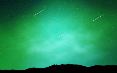 Uzay yıldız ışık yeşil vektör şablonu. Gökyüzü yıldızlarla illüstrasyon soyut şablonunda parlayan. Kozmik arka planlar için şablon.