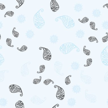 Hafif mavi vektör sorunsuz doodle desenle yaprak ve çiçek. Bulanık stil yaprakları, çiçekleri ile yaratıcı çizimde. İşiniz için en iyi bulanık tasarım.